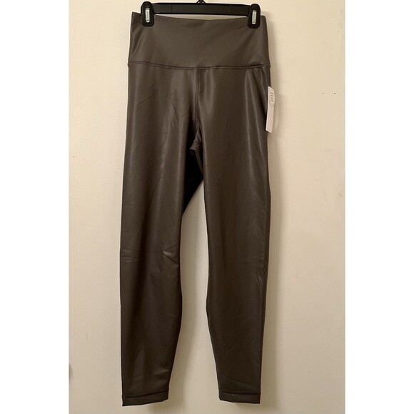 NWT Yogalicious Faux Leather Lady Love Ankle Tight Yoga Leggings Womens M Gray - Picture 1 of 6